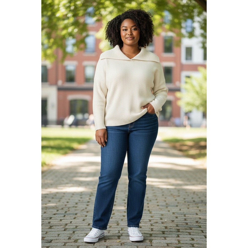 ELOQUII‎ Ribbed Off the Shoulder Sweater Cream Plus Size 22/24